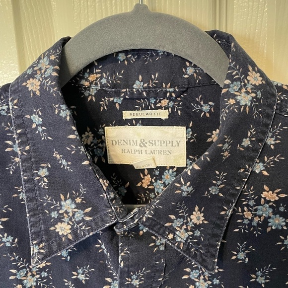 Denim & Supply Blue Floral Large Mens Ling Sleeve - Picture 3 of 6